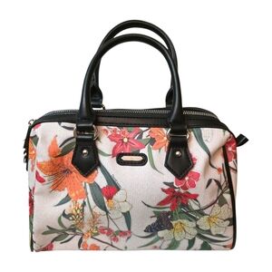 David Jones Floral Satchel Bag Black Trim Canvas Handbag